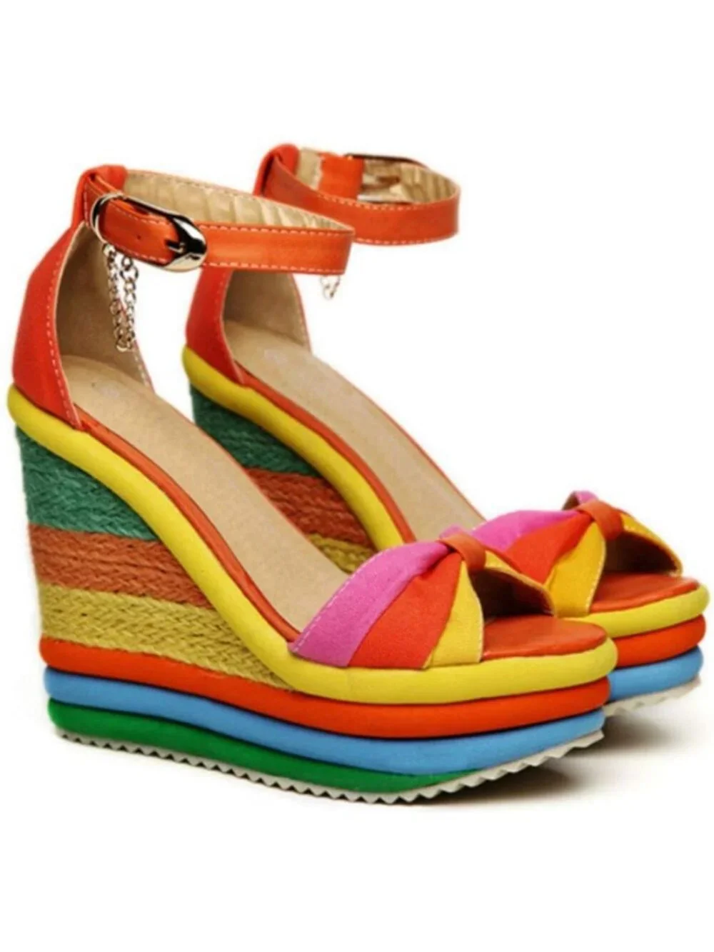Stylish Gladiator Ankle Strap High Heel Platform Wedge Sandals - Rainbow Colors